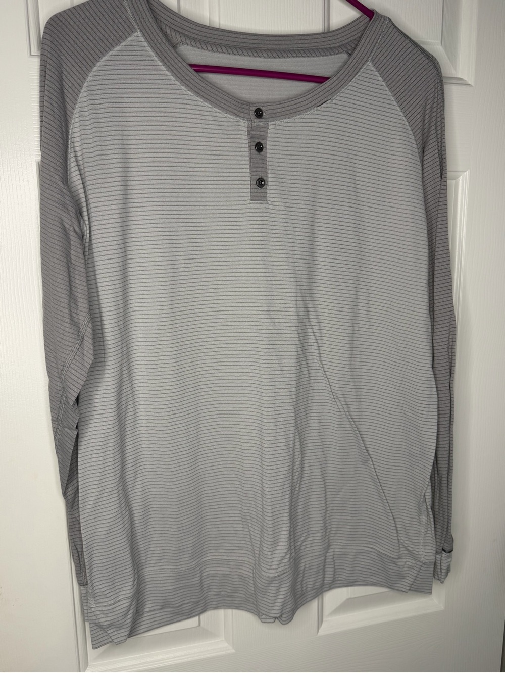 lululemon athletica Light Gray Striped Long Sleeve Henley
